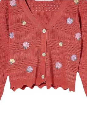 Cotton On Rose Pink Floral Embroidered Button Cardigan